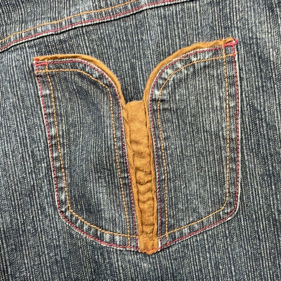 Vintage Y2 BLU Blue Jeans, Brown Leather Trim, SZ 36 - Picture 9 of 10